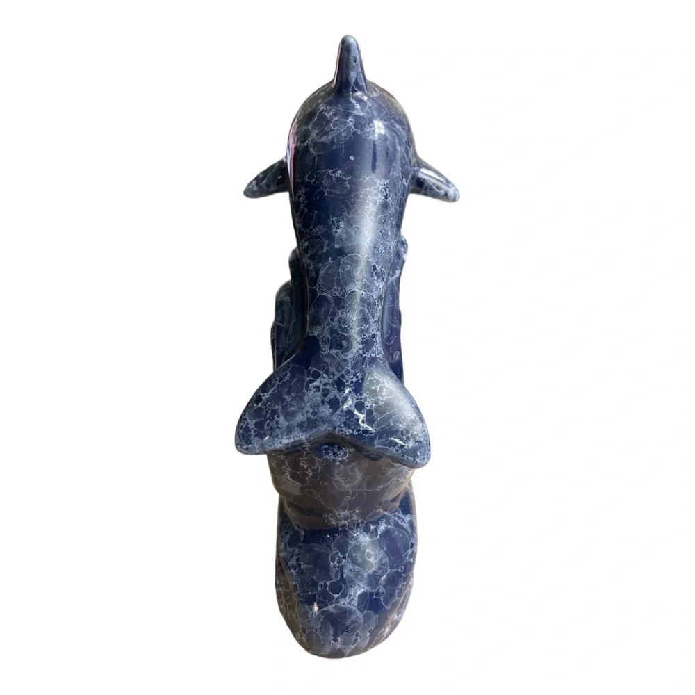 COBALT BLUE CERAMIC DOLPHIN FIGURINE  TEA LIGHT CANDLE HOLDER